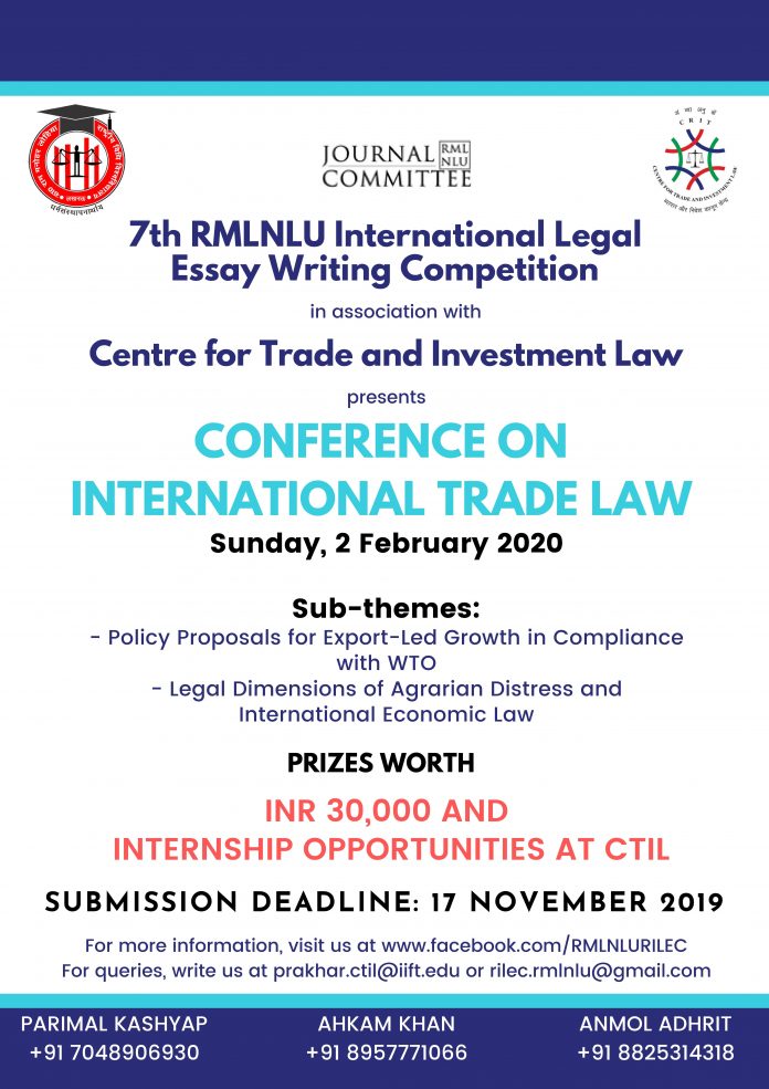 Call for Papers: RMLNLU-CTIL Conference on International Trade Law [February 02, 2020]: Submit by November 17, 2019