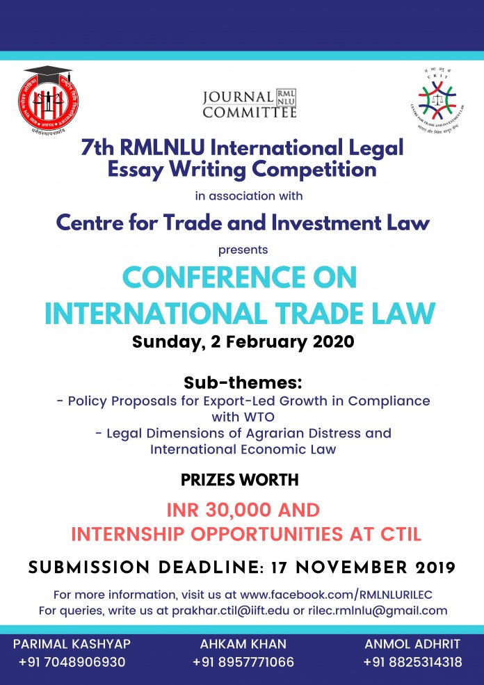 Call for Entries: RMLNLU-CTIL Conference on International Trade Law, Submit by November 17, 2019